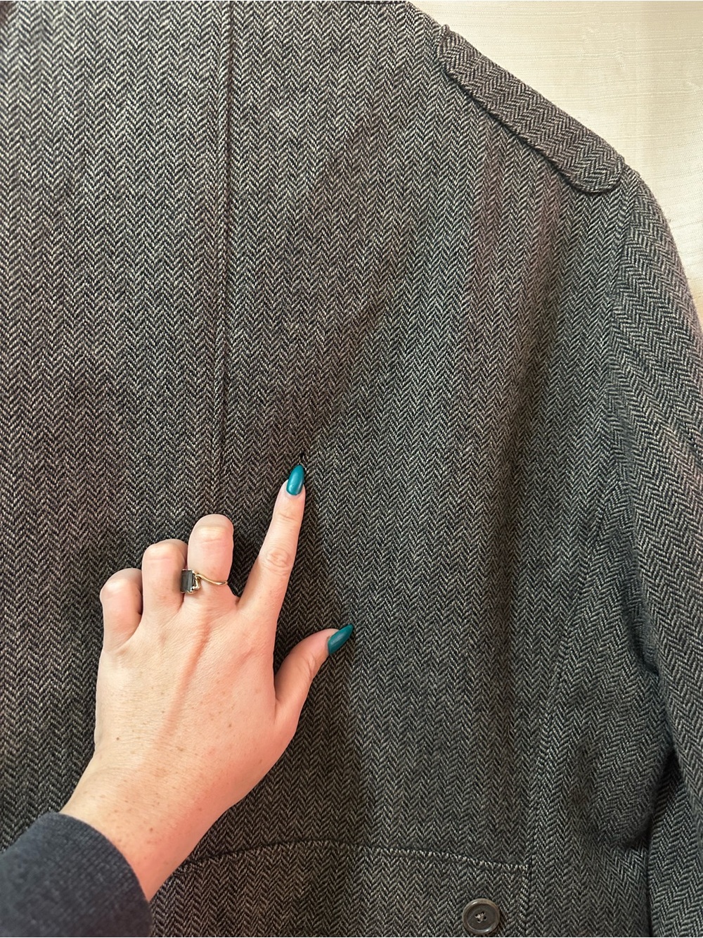 Massimo Dutti Extra Fine Wool Herringbone Military Field Jacket Elbow Patches - Picture 9 of 11